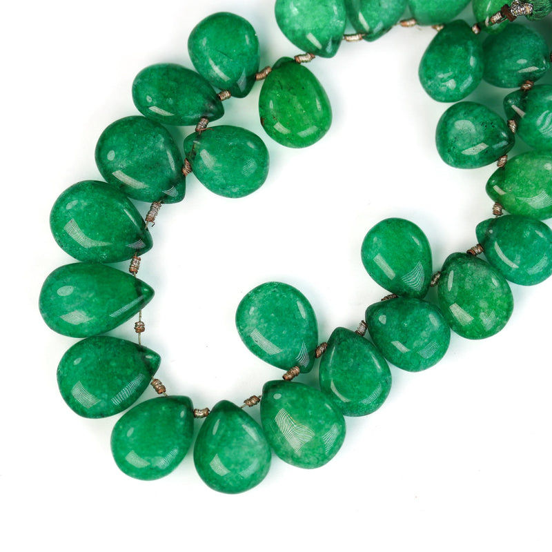 Jade, 14*10mm Teardrop Shape Loose Gemstone Beads, Top Drilled, Hole 0.8mm, 2pcs