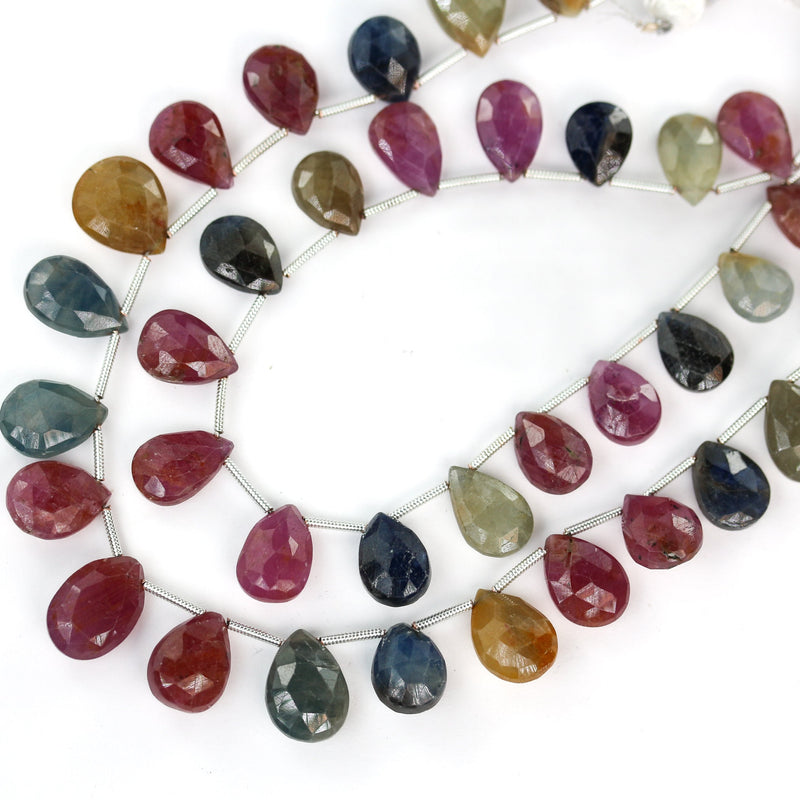 10*8mm Faceted Teardrop Multi Sapphire, 8 Inch Gemstone Strand, Top Drilled Faceted, Approx 17- 18 Beads