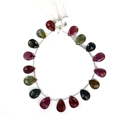 10*8mm Faceted Teardrop Multi Sapphire, 8 Inch Gemstone Strand, Top Drilled Faceted, Approx 17- 18 Beads