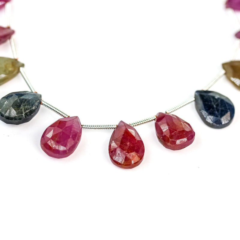 10*8mm Faceted Teardrop Multi Sapphire, 8 Inch Gemstone Strand, Top Drilled Faceted, Approx 17- 18 Beads