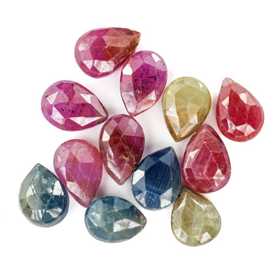 10*8mm Faceted Teardrop Multi Sapphire, 8 Inch Gemstone Strand, Top Drilled Faceted, Approx 17- 18 Beads