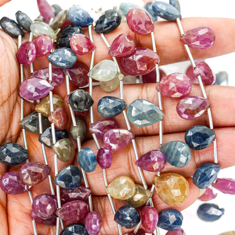 10*8mm Faceted Teardrop Multi Sapphire, 8 Inch Gemstone Strand, Top Drilled Faceted, Approx 17- 18 Beads