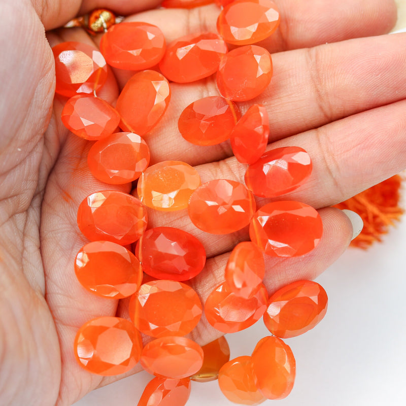 Carnelian, 13.50mm*11mm Oval Faceted Gemstone Beads Strand, Top Drilled, 3.80mm Thick, Hole0.8mm, 2pcs Beads