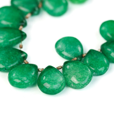 Jade, 14*10mm Teardrop Shape Loose Gemstone Beads, Top Drilled, Hole 0.8mm, 2pcs