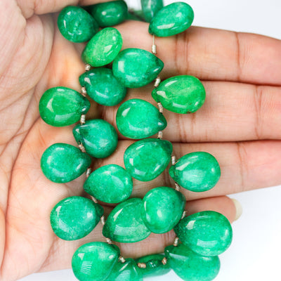 Jade, 14*10mm Teardrop Shape Loose Gemstone Beads, Top Drilled, Hole 0.8mm, 2pcs