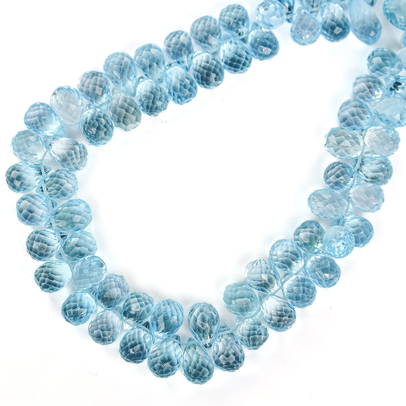 9mm*6mm Natural Aquamarine, Teardrop Shaped Gemstone, Loose Faceted Round Beads,  6pcs Beads