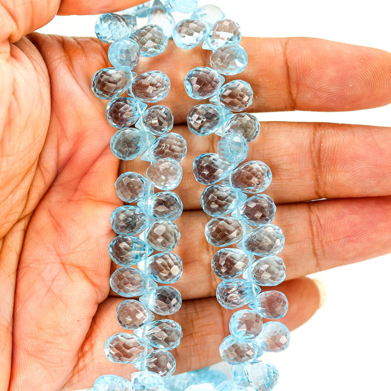 9mm*6mm Natural Aquamarine, Teardrop Shaped Gemstone, Loose Faceted Round Beads,  6pcs Beads