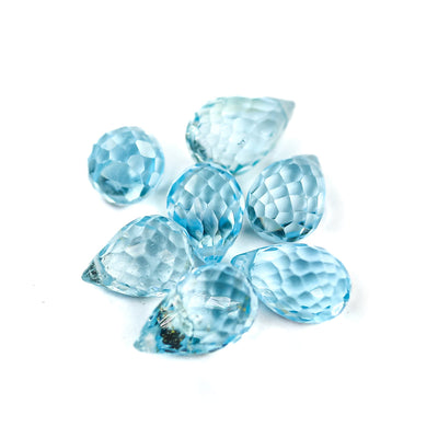 9mm*6mm Natural Aquamarine, Teardrop Shaped Gemstone, Loose Faceted Round Beads,  6pcs Beads