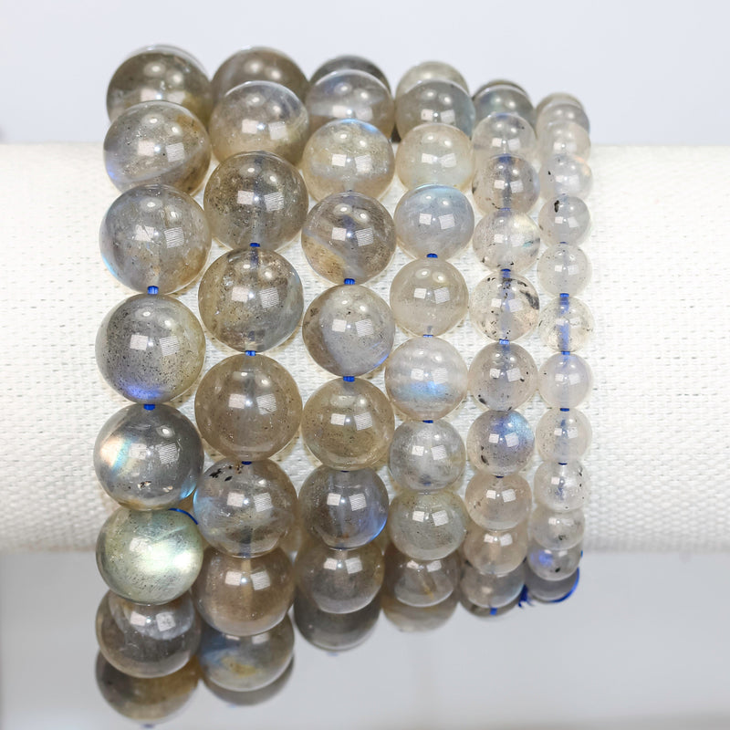 Labradorite Bracelet, 8-12mm round  gemstone, 7.2-8Inch, hole 1mm