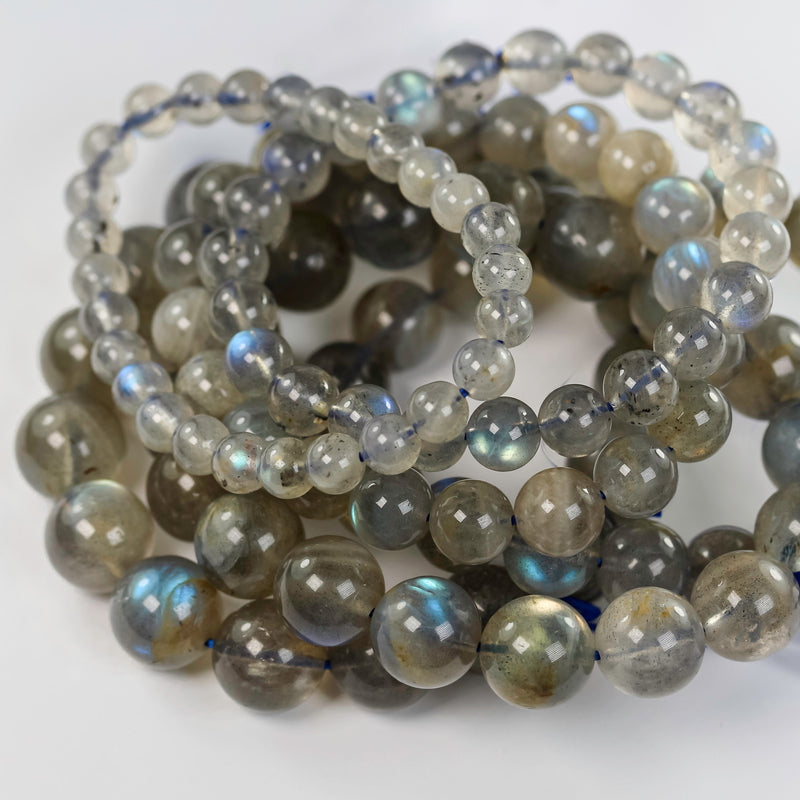 Labradorite Bracelet, 8-12mm round  gemstone, 7.2-8Inch, hole 1mm