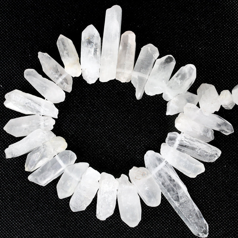 Natural Matte Frosted Clear Quartz, 32mm-50mm*12-15mm raw point gemstone strand, 17 inch, 1.5mm hole, about 36 beads