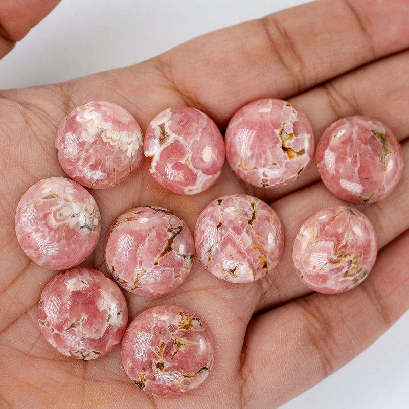 Natural Rhodochrosite 18mm Loose Cabochon Gemstone, Rose Pink/Brown, Round, 1pc