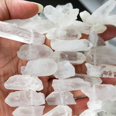 Natural Matte Frosted Clear Quartz, 32mm-50mm*12-15mm raw point gemstone strand, 17 inch, 1.5mm hole, about 36 beads