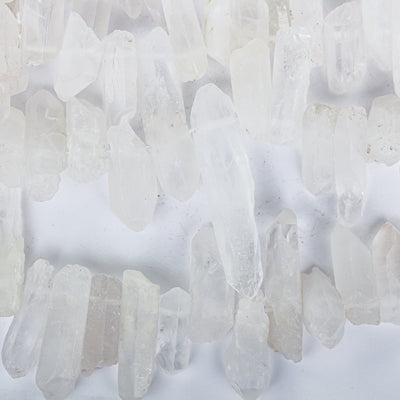 Natural Matte Frosted Clear Quartz, 32mm-50mm*12-15mm raw point gemstone strand, 17 inch, 1.5mm hole, about 36 beads