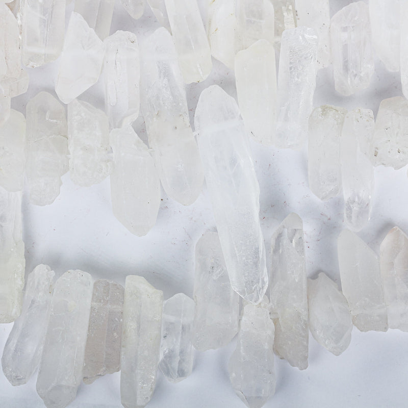 Natural Matte Frosted Clear Quartz, 32mm-50mm*12-15mm raw point gemstone strand, 17 inch, 1.5mm hole, about 36 beads