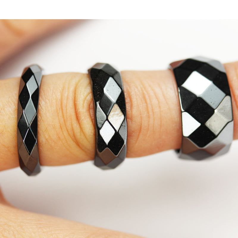 Hematite ring , hematite band ring, size 6-10 , flat / plain / faceted