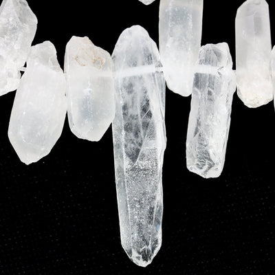 Natural Matte Frosted Clear Quartz, 32mm-50mm*12-15mm raw point gemstone strand, 17 inch, 1.5mm hole, about 36 beads