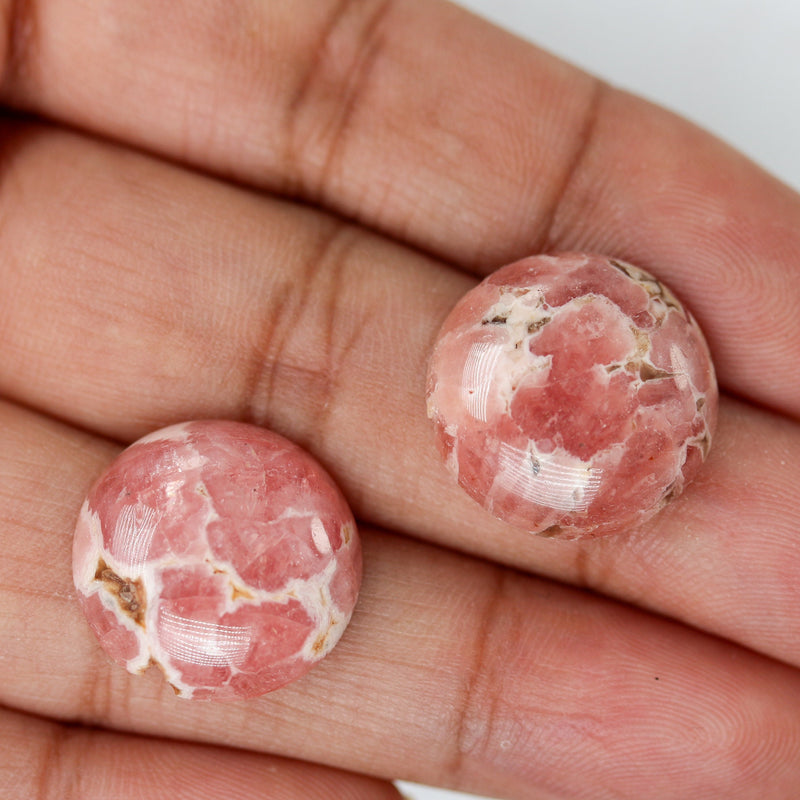 Natural Rhodochrosite 18mm Loose Cabochon Gemstone, Rose Pink/Brown, Round, 1pc