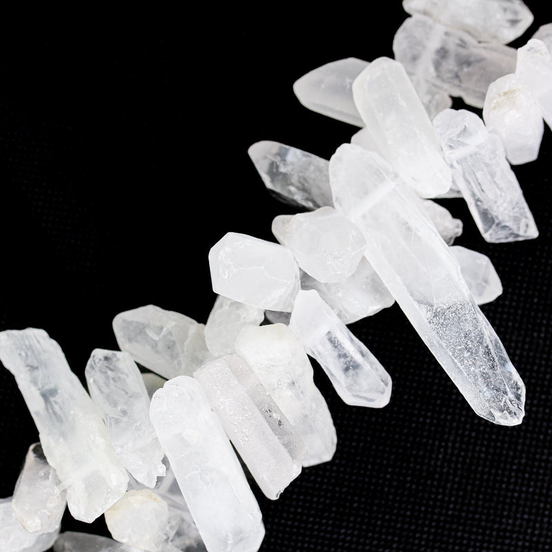 Natural Matte Frosted Clear Quartz, 32mm-50mm*12-15mm raw point gemstone strand, 17 inch, 1.5mm hole, about 36 beads