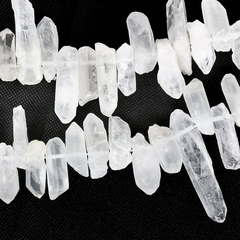 Natural Matte Frosted Clear Quartz, 32mm-50mm*12-15mm raw point gemstone strand, 17 inch, 1.5mm hole, about 36 beads