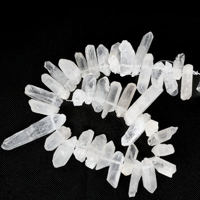 Natural Matte Frosted Clear Quartz, 32mm-50mm*12-15mm raw point gemstone strand, 17 inch, 1.5mm hole, about 36 beads