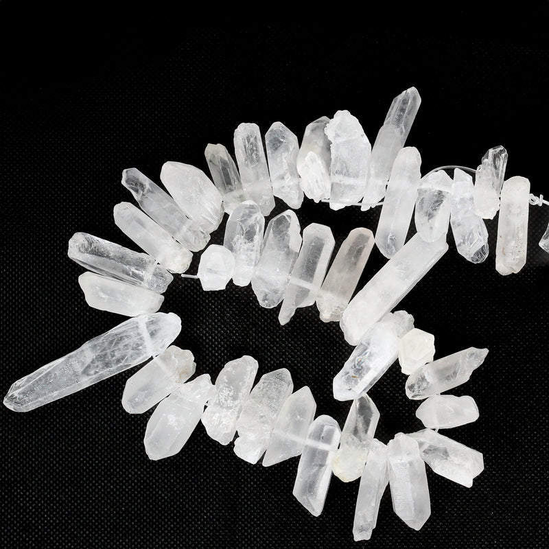 Natural Matte Frosted Clear Quartz, 32mm-50mm*12-15mm raw point gemstone strand, 17 inch, 1.5mm hole, about 36 beads