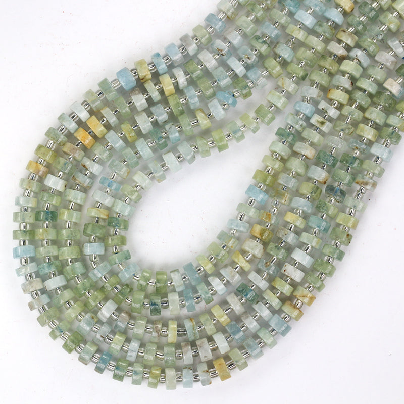 Natural Aquamarine, 6*4mm Rondelle Gemstone Strand, 16 Inch, About 75 Beads, Hole1mm