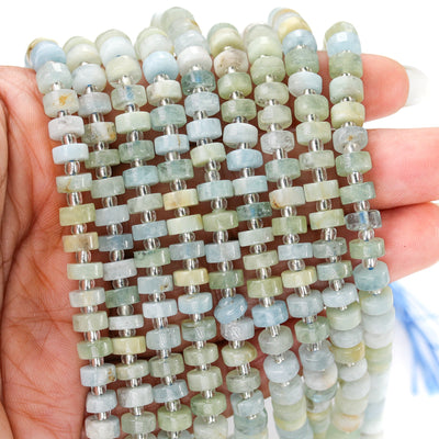 Natural Aquamarine, 6*4mm Rondelle Gemstone Strand, 16 Inch, About 75 Beads, Hole1mm