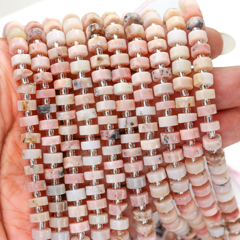 Natural Pink Opal, 6*4mm Rondelle Gemstone Strand, 16 Inch, About 75 Beads, Hole 1mm