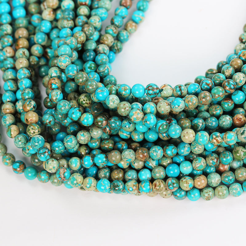 Turquoise Impression Jasper, 6mm round blue jasper gemstone, one full strand beads, 16inch, about 60 beads, 1mm hole