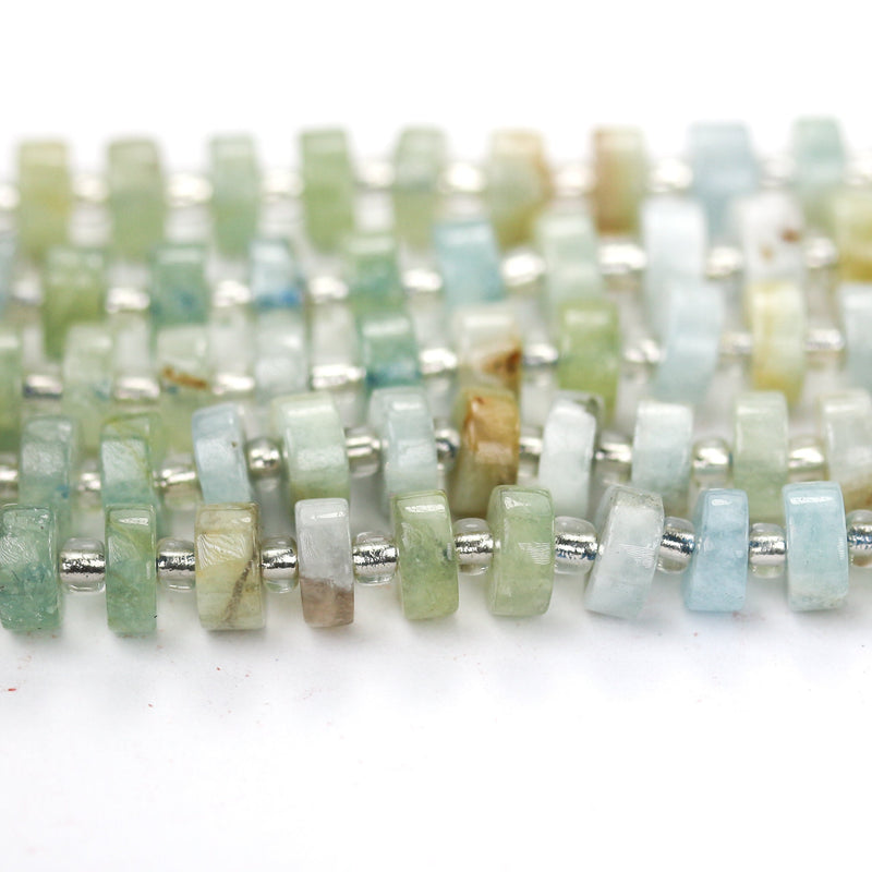 Natural Aquamarine, 6*4mm Rondelle Gemstone Strand, 16 Inch, About 75 Beads, Hole1mm