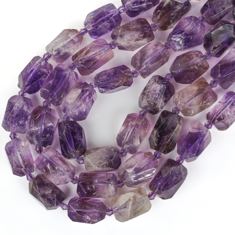 18-20mm*13-15mm Faceted Nugget Amethyst, Beads Gemstone Pendant, Center Drilled, 16inch, 18 pcs, Hole 2.50mm