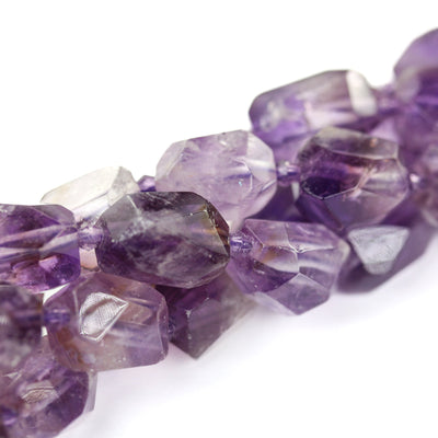 18-20mm*13-15mm Faceted Nugget Amethyst, Beads Gemstone Pendant, Center Drilled, 16inch, 18 pcs, Hole 2.50mm