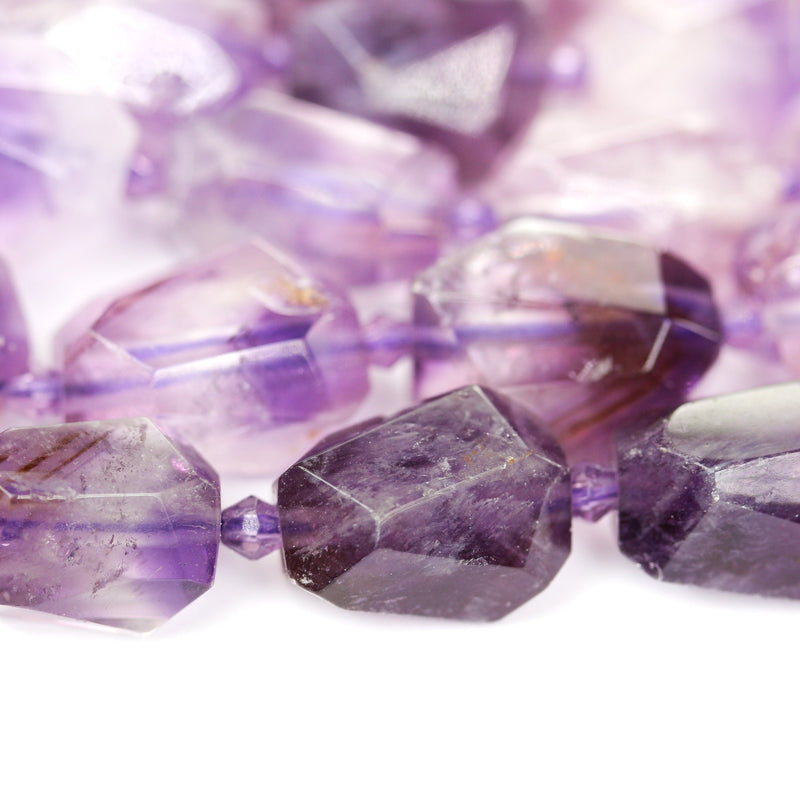 18-20mm*13-15mm Faceted Nugget Amethyst, Beads Gemstone Pendant, Center Drilled, 16inch, 18 pcs, Hole 2.50mm