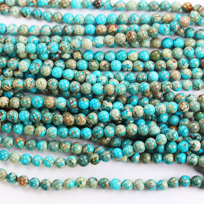 Turquoise Impression Jasper, 6mm round blue jasper gemstone, one full strand beads, 16inch, about 60 beads, 1mm hole