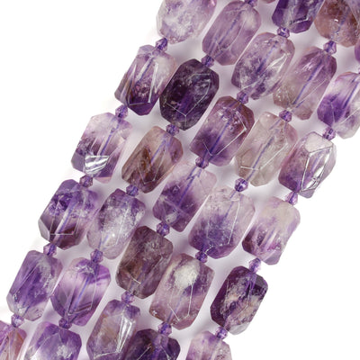 18-20mm*13-15mm Faceted Nugget Amethyst, Beads Gemstone Pendant, Center Drilled, 16inch, 18 pcs, Hole 2.50mm