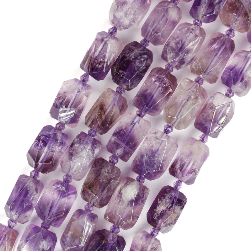 18-20mm*13-15mm Faceted Nugget Amethyst, Beads Gemstone Pendant, Center Drilled, 16inch, 18 pcs, Hole 2.50mm