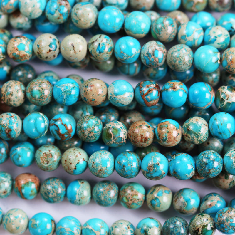 Turquoise Impression Jasper, 6mm round blue jasper gemstone, one full strand beads, 16inch, about 60 beads, 1mm hole