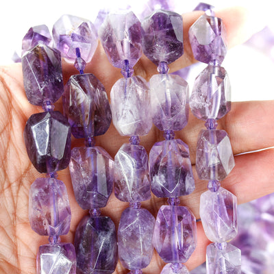 18-20mm*13-15mm Faceted Nugget Amethyst, Beads Gemstone Pendant, Center Drilled, 16inch, 18 pcs, Hole 2.50mm