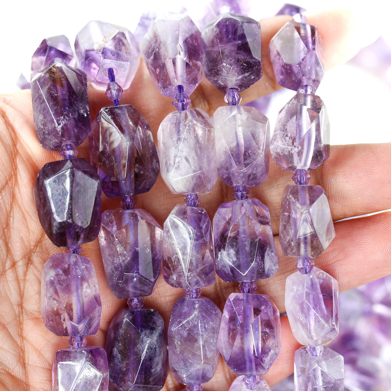 18-20mm*13-15mm Faceted Nugget Amethyst, Beads Gemstone Pendant, Center Drilled, 16inch, 18 pcs, Hole 2.50mm