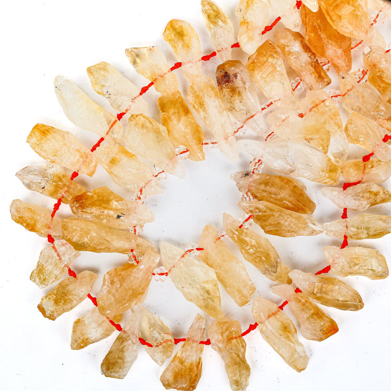 Natural Raw Citrine , 28mm-34mm raw point gemstone strand, 17 inch, 1.5mm hole, about 33 beads