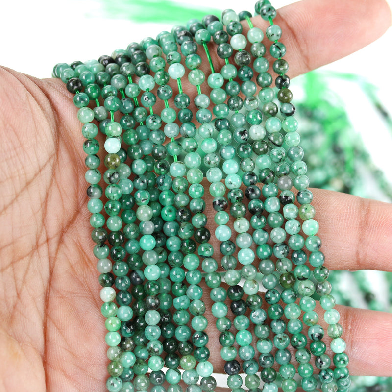 Natural Emerald Gemstone, 3.5mm Round Gemstone Strand, One Full Strand, 15.5inch, 0.6mm Hole, About 120 Beads