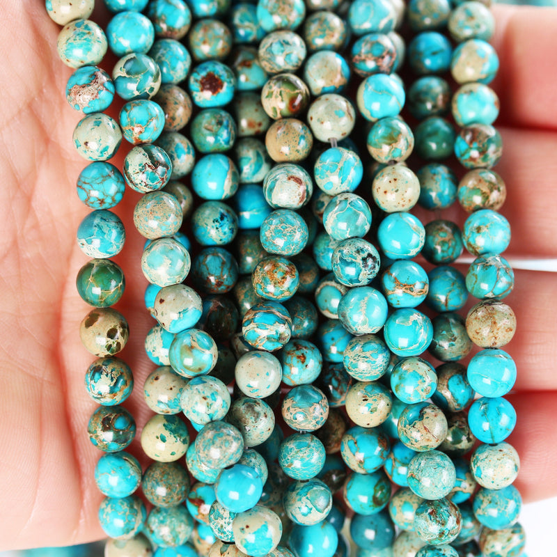 Turquoise Impression Jasper, 6mm round blue jasper gemstone, one full strand beads, 16inch, about 60 beads, 1mm hole