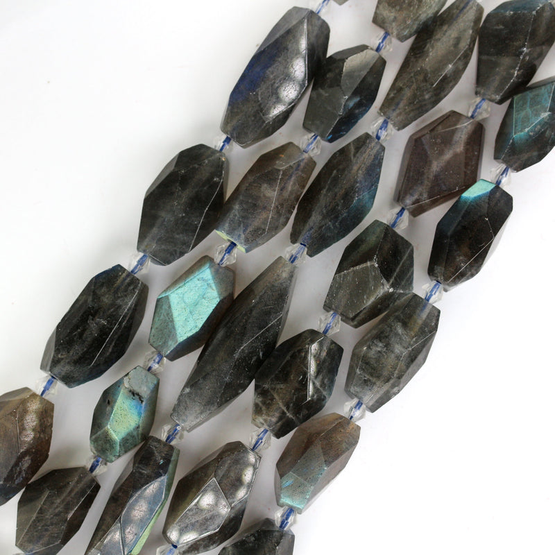 Natural Grey Labradorite, 26-36mm*12-15mm Faceted Nugget Gemstone, W/ Blue-Green Shine, One Full Strand, Hole 1mm, 16 Inches, About 13 Beads