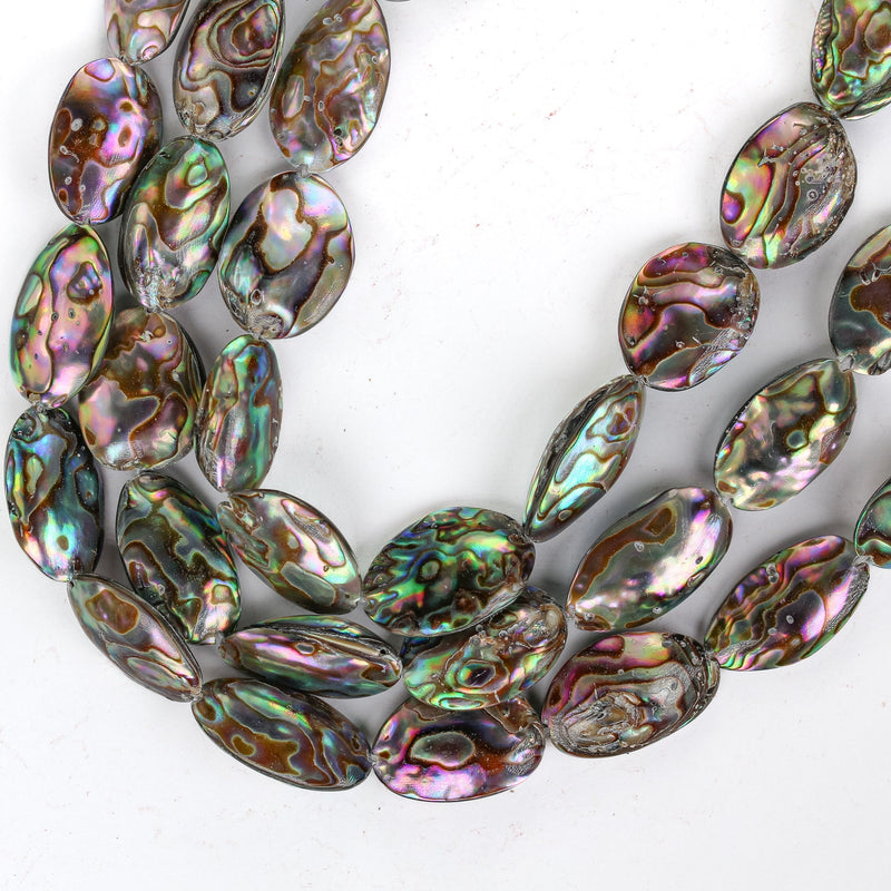 Natural Abalone Shell Beads, 20-24mm*12-15mm Oval Button Beads , 4-7mm Thick, 15.5inch  , About 19 Beads, 1mm Hole