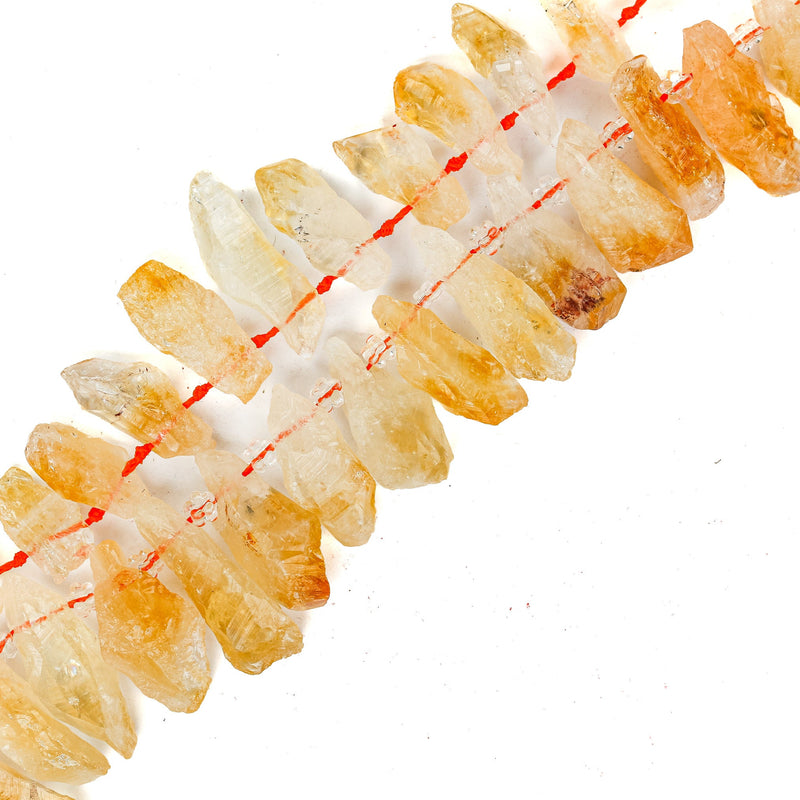 Natural Raw Citrine , 28mm-34mm raw point gemstone strand, 17 inch, 1.5mm hole, about 33 beads