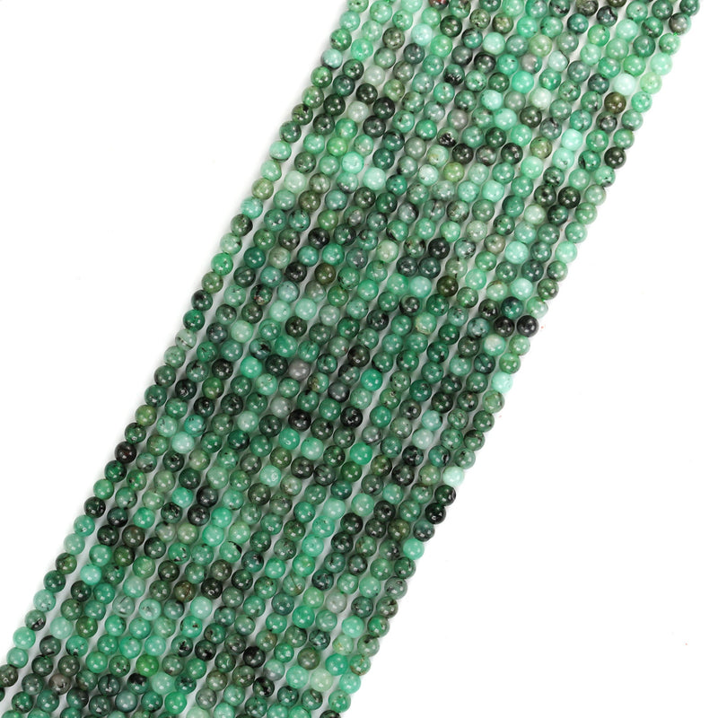 Natural Emerald Gemstone, 3.5mm Round Gemstone Strand, One Full Strand, 15.5inch, 0.6mm Hole, About 120 Beads