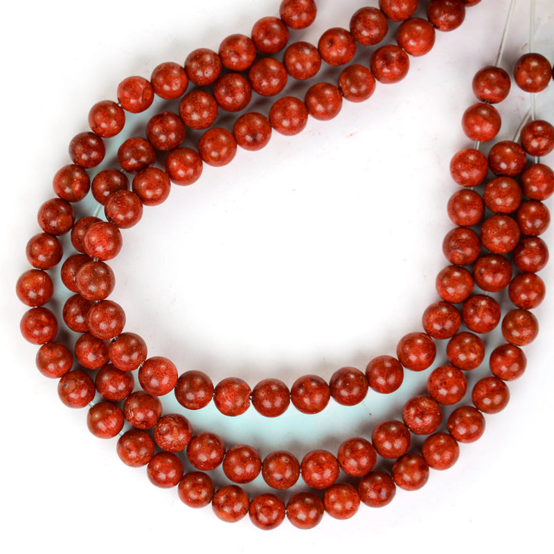 Natural Red Sponge Coral, 8mm Red/Brown Round Gemstone Strand, 16inch, About 54 Beads, 1mm Hole