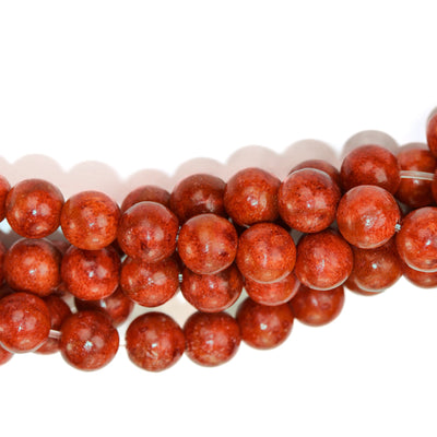 Natural Red Sponge Coral, 8mm Red/Brown Round Gemstone Strand, 16inch, About 54 Beads, 1mm Hole