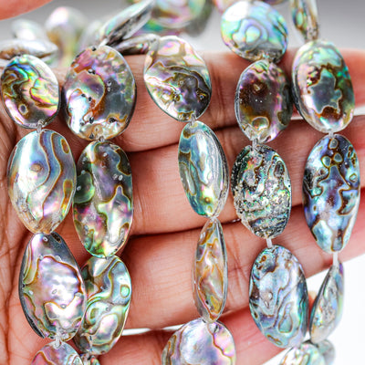 Natural Abalone Shell Beads, 20-24mm*12-15mm Oval Button Beads , 4-7mm Thick, 15.5inch  , About 19 Beads, 1mm Hole